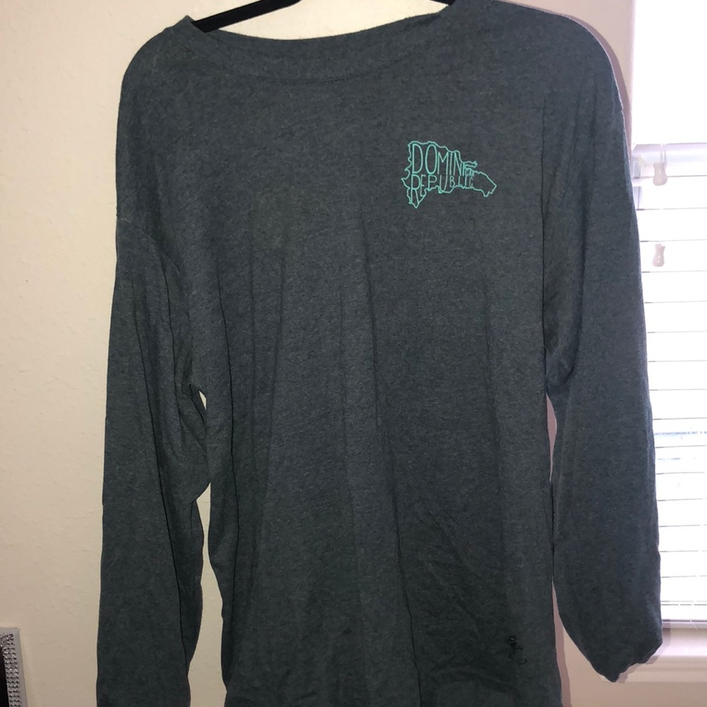 Grey long sleeve t-shirt with bible verse on back